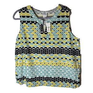 Hot Cotton Sleeveless Top Sz XL NEW Blue Green Print Summer Boxy Minimalist READ